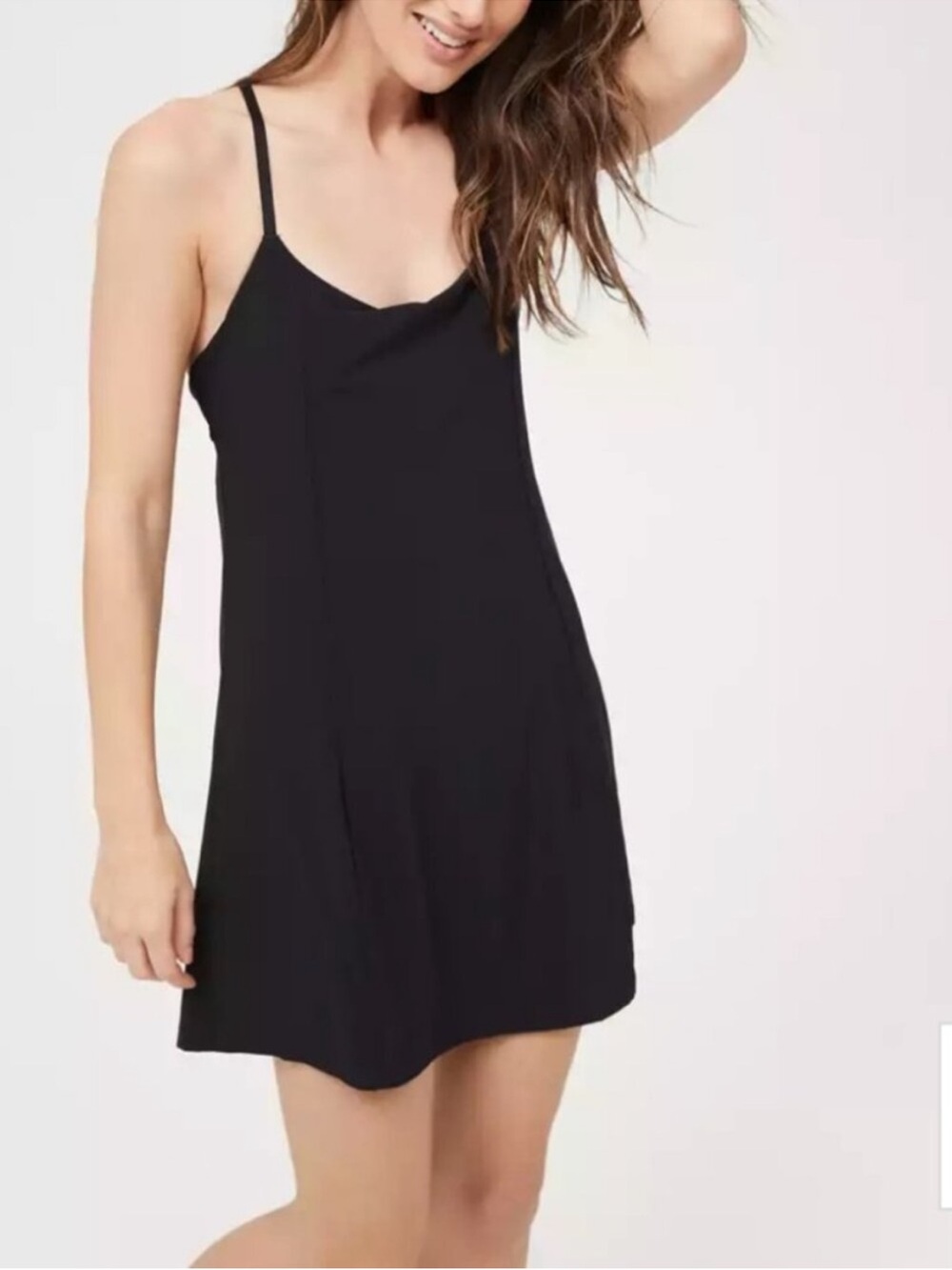 aerie Black Spaghetti-Strap Mini Slip Dress